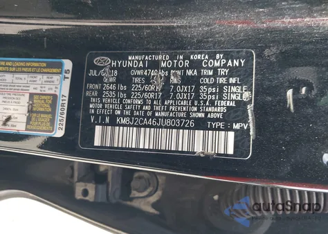 2018 Hyundai Tucson Se z USA, uszkodzony, nr VIN KM8J2CA46JU803726